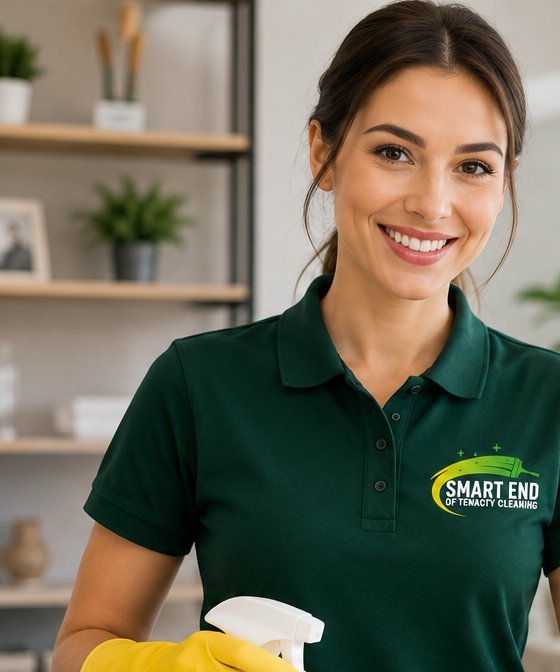 Professional cleaner deep-cleaning a kitchen surface to inventory standard